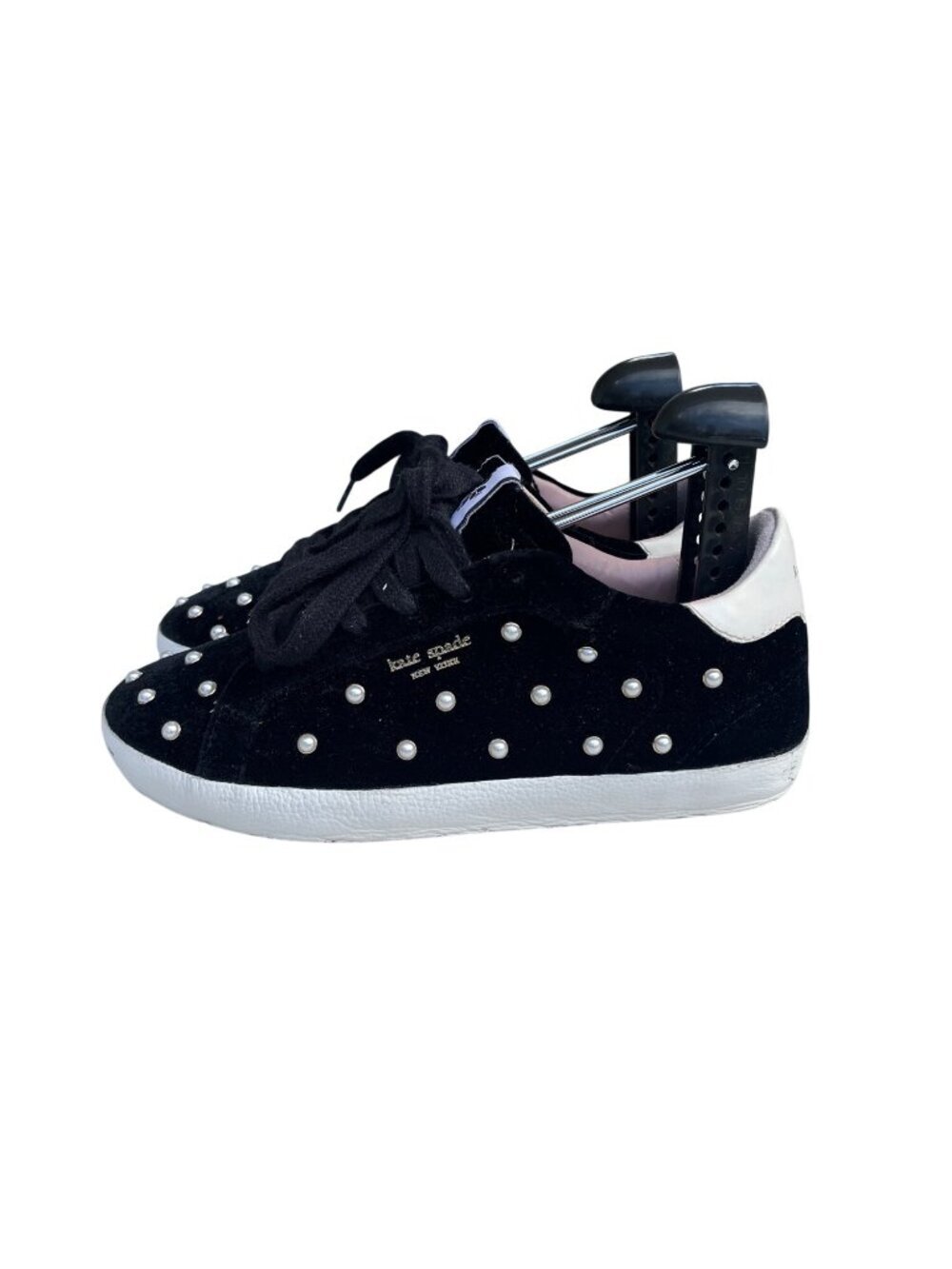 Kate Spade Black Velvet Sneakers With Pearl Embellishments Womens Size 7.5